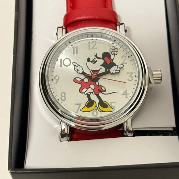 NWT - Disney Minnie Mouse Silver watch for ladies, Vintage style. Red leather st - Picture 6 of 16